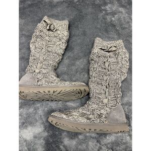 UGG Womens Gray Cable Knit Mahalya Boots! Size 8 Tall Cozy Winter